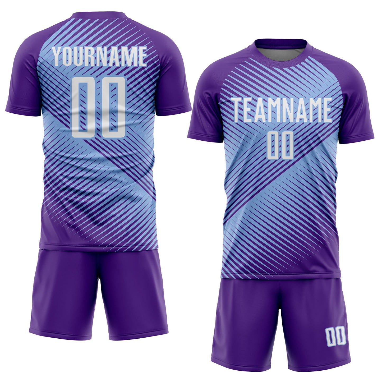 Custom Purple White-Light Blue Line Sublimation Soccer Uniform Jersey view 2