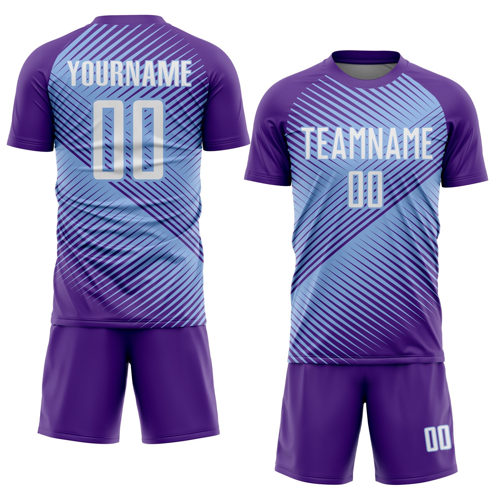 Custom Purple White-Light Blue Line Sublimation Soccer Uniform Jersey view 2