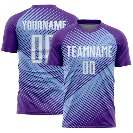 Custom Purple White-Light Blue Line Sublimation Soccer Uniform Jersey - Main View