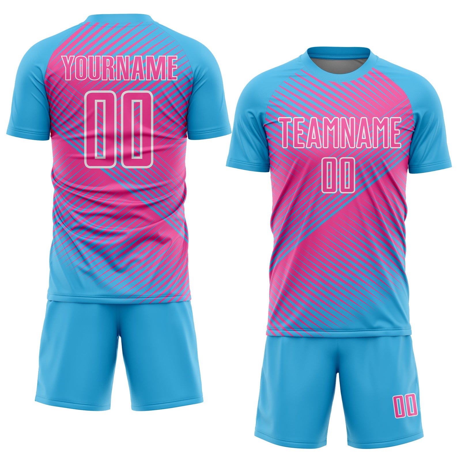 Custom Sky Blue Pink-White Line Sublimation Soccer Uniform Jersey view 2