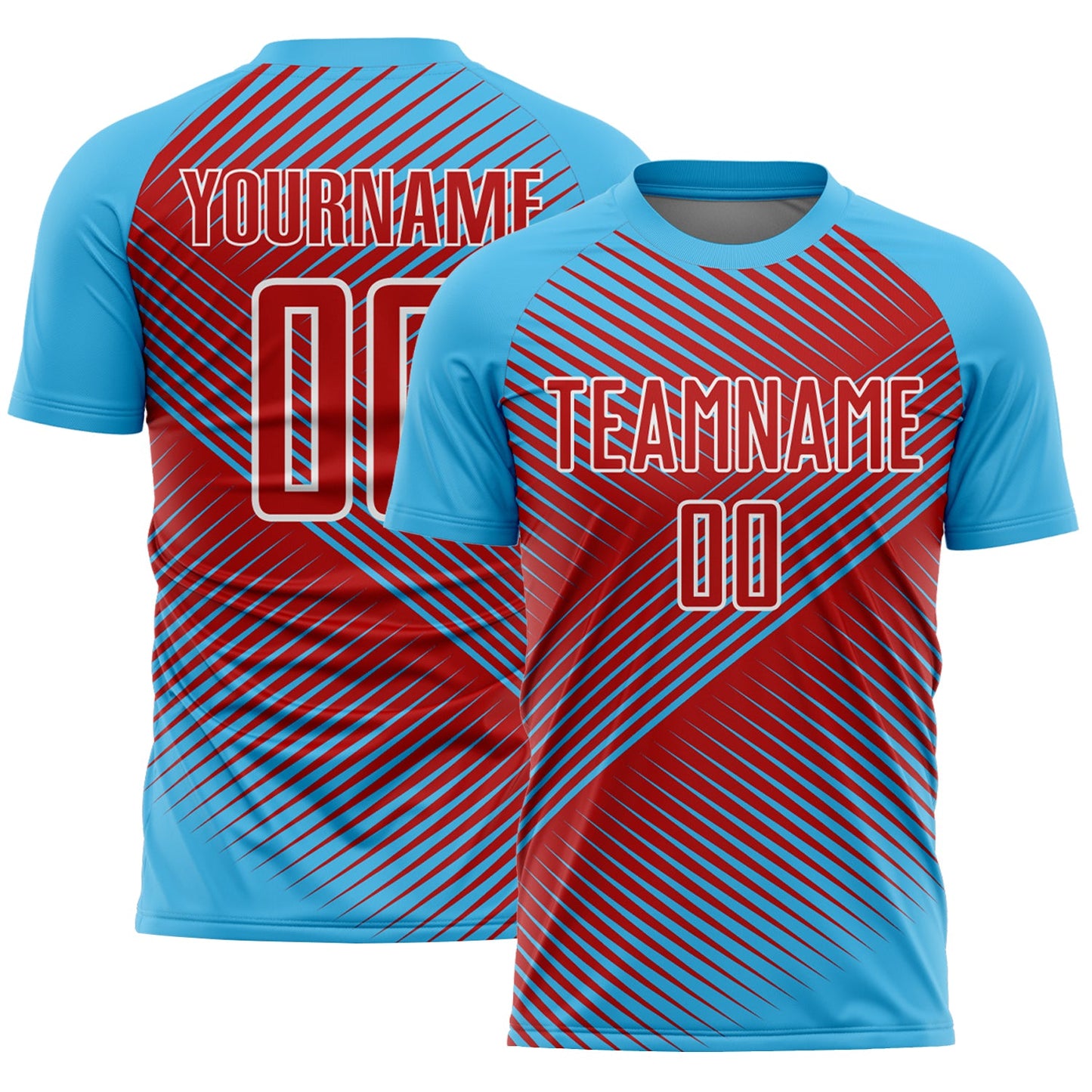 Custom Sky Blue Red-White Line Sublimation Soccer Uniform Jersey - Main View