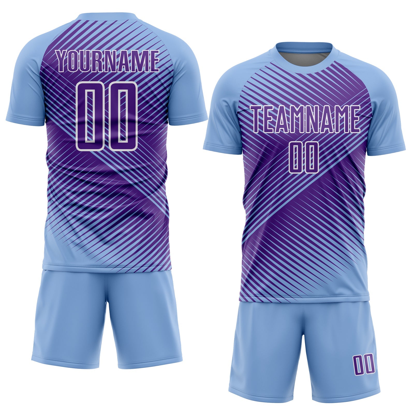 Custom Light Blue Purple-White Line Sublimation Soccer Uniform Jersey view 2