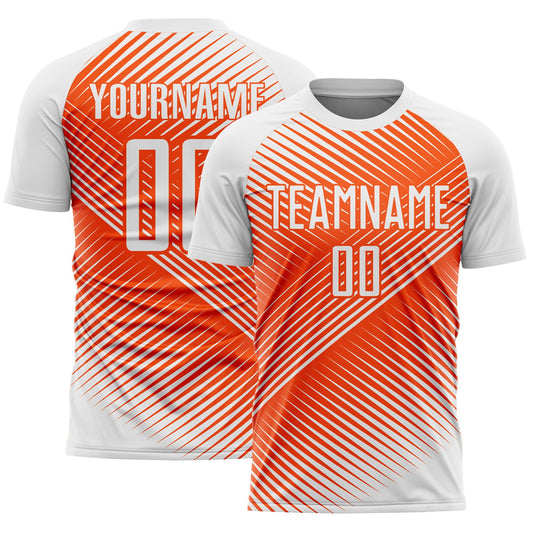 Custom White Orange Line Sublimation Soccer Uniform Jersey - Main View