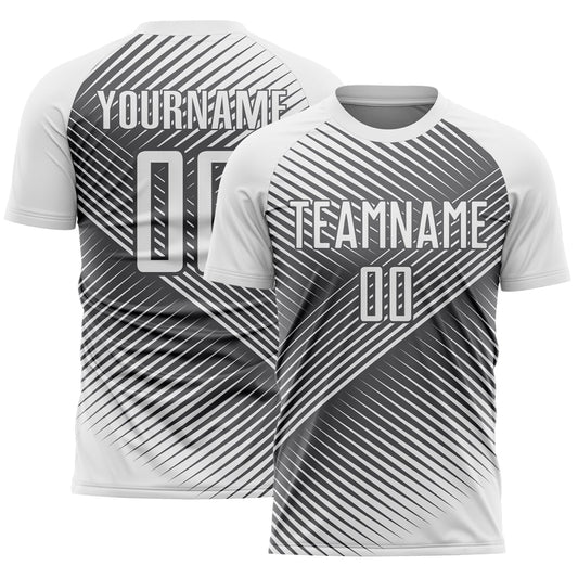 Custom White Steel Gray Line Sublimation Soccer Uniform Jersey - Main View