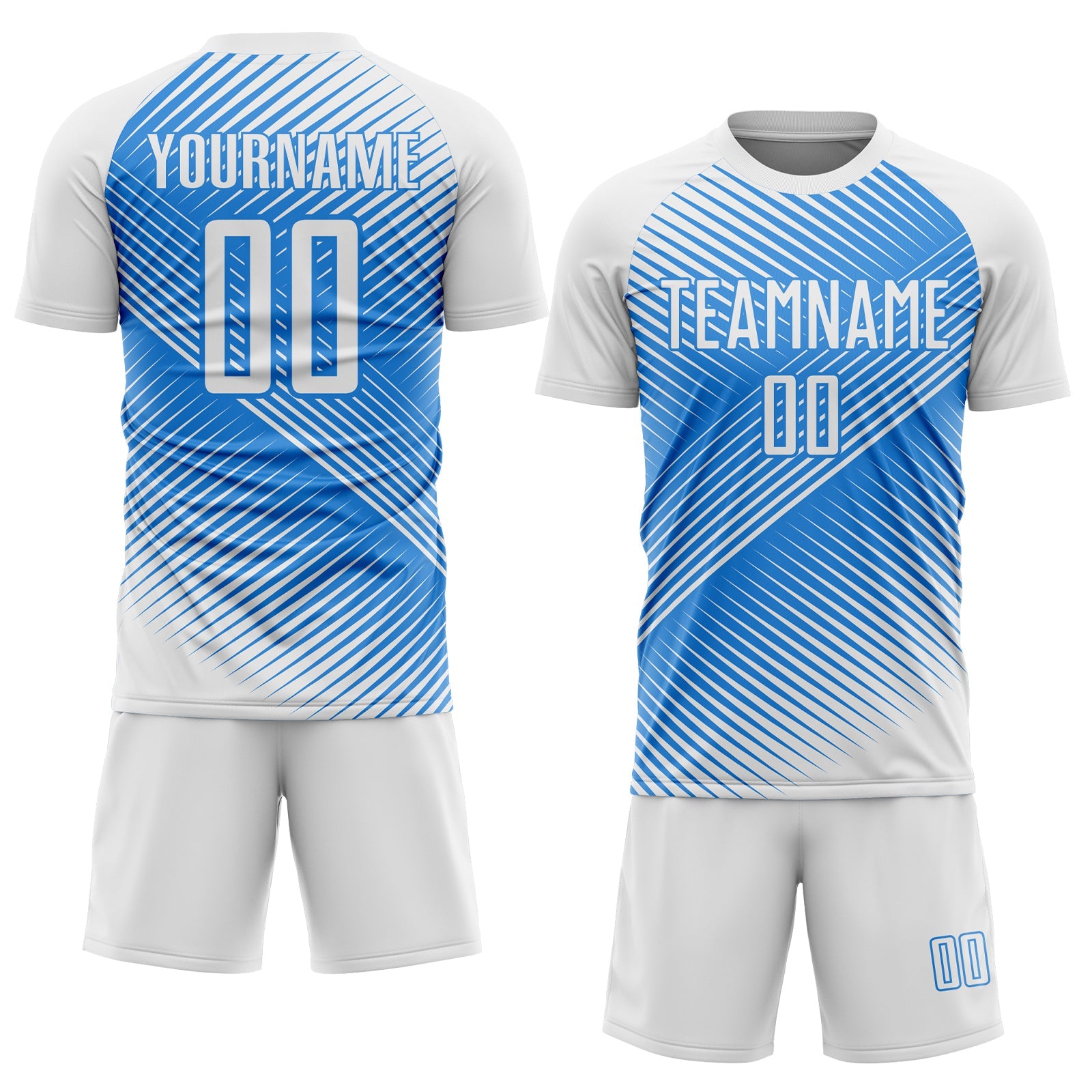 Custom White Powder Blue Line Sublimation Soccer Uniform Jersey view 2
