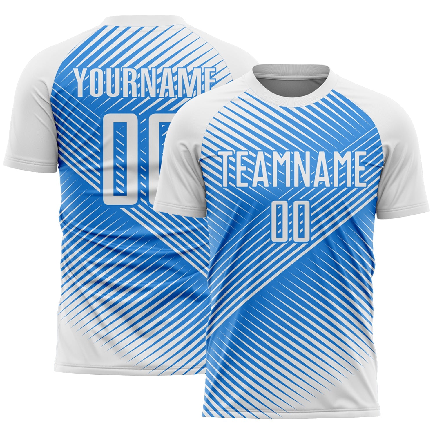 Custom White Powder Blue Line Sublimation Soccer Uniform Jersey - Main View