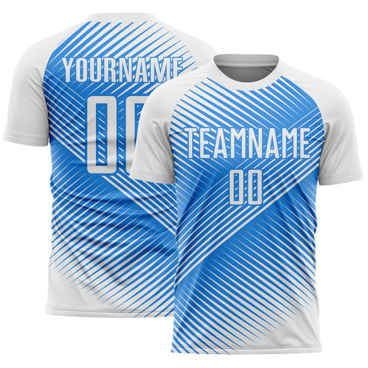 Custom White Powder Blue Line Sublimation Soccer Uniform Jersey - Main View