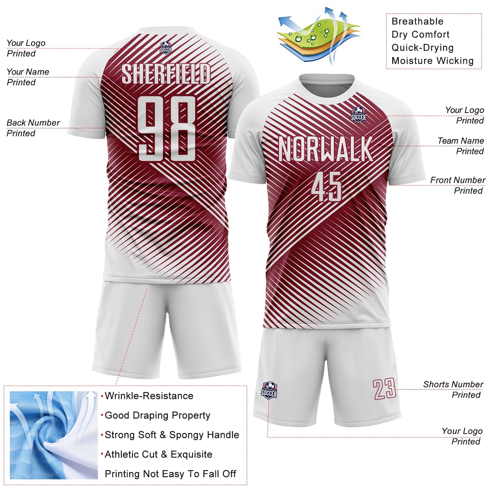 Custom White Crimson Line Sublimation Soccer Uniform Jersey view 4