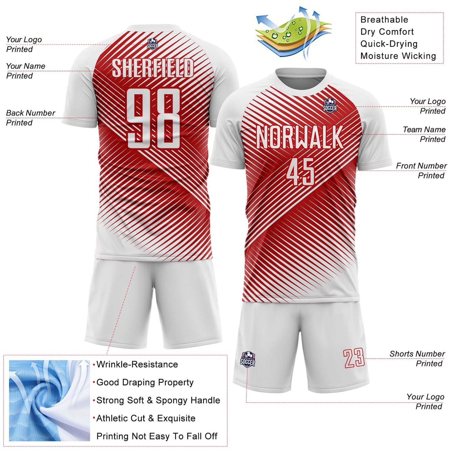 Custom White Red Line Sublimation Soccer Uniform Jersey view 4