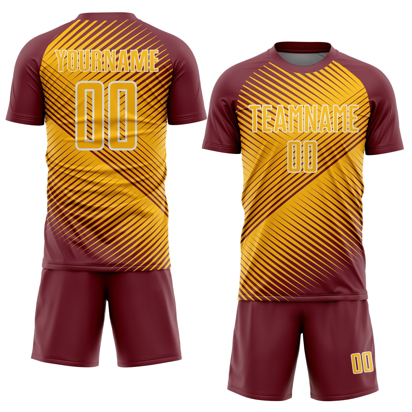 Custom Burgundy Gold-White Line Sublimation Soccer Uniform Jersey view 2