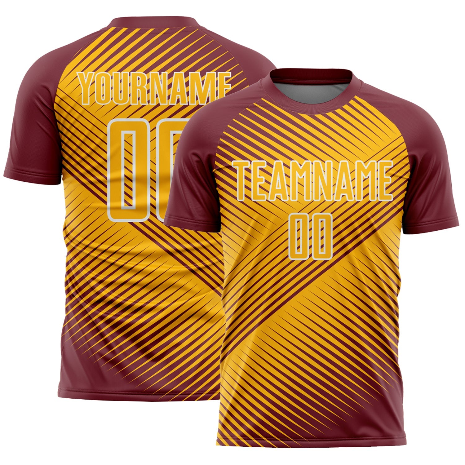 Custom Burgundy Gold-White Line Sublimation Soccer Uniform Jersey - Main View