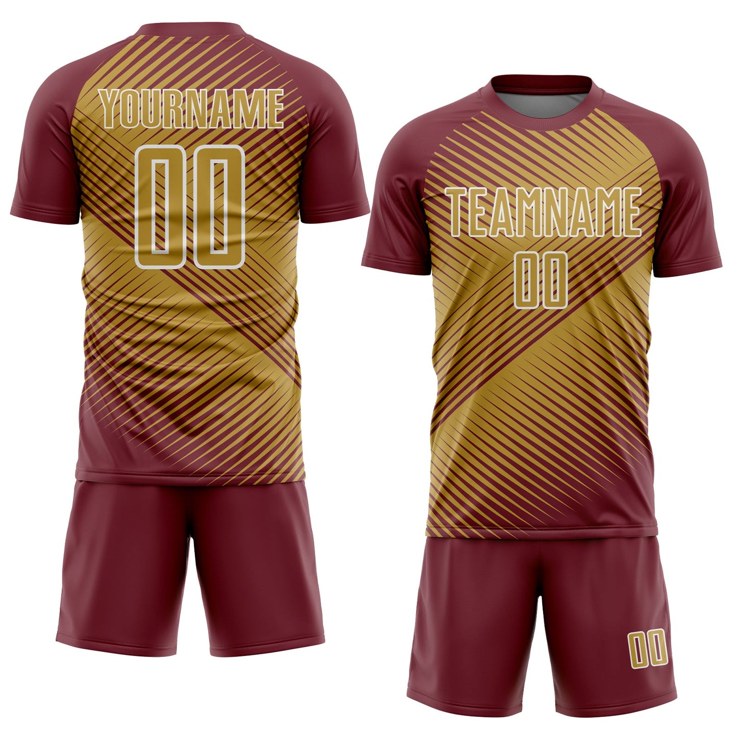 Custom Burgundy Old Gold-White Line Sublimation Soccer Uniform Jersey view 2