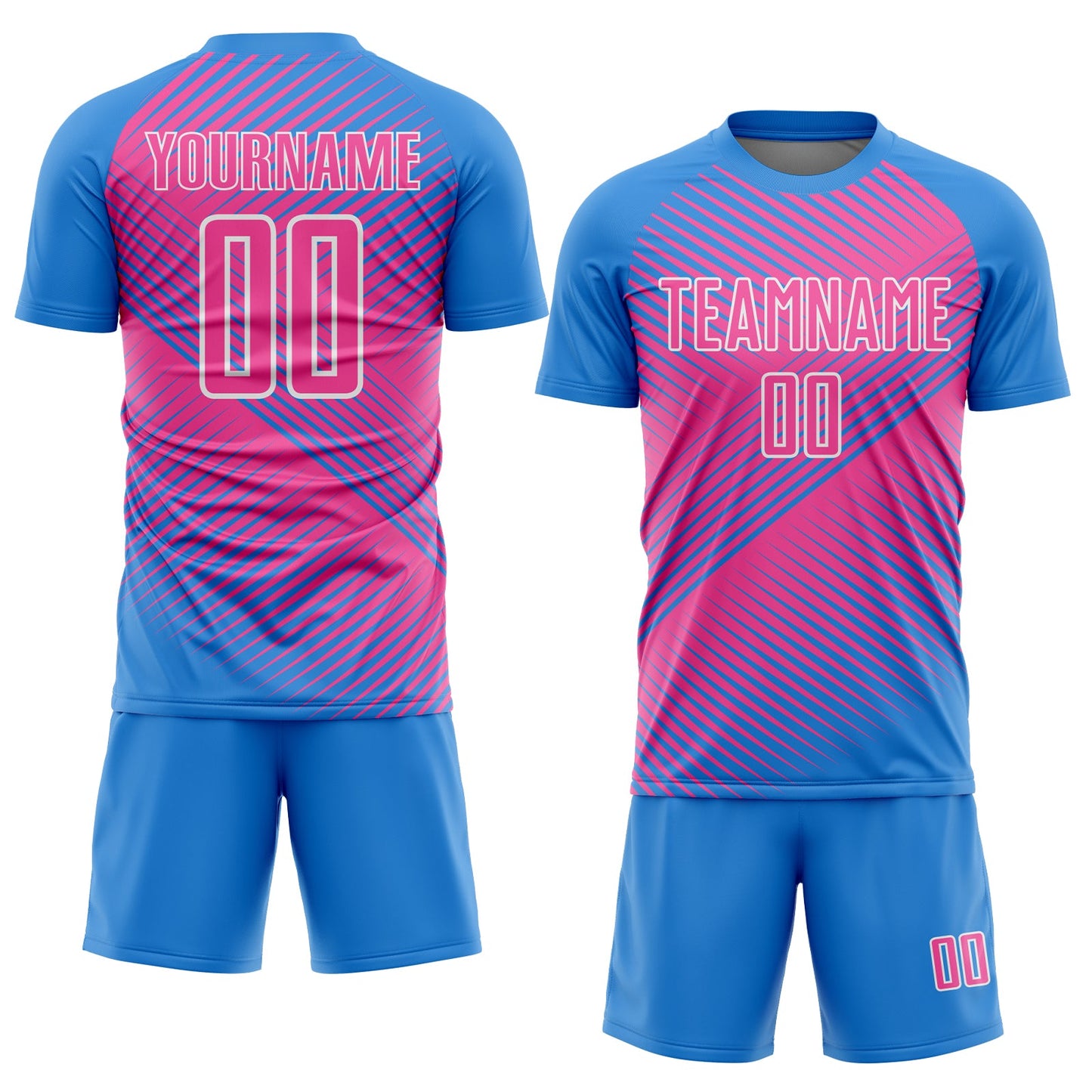 Custom Powder Blue Pink-White Line Sublimation Soccer Uniform Jersey view 2
