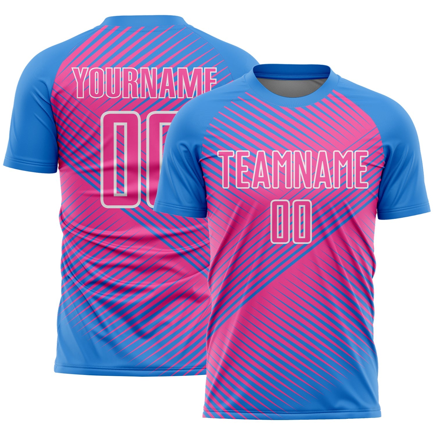 Custom Powder Blue Pink-White Line Sublimation Soccer Uniform Jersey - Main View