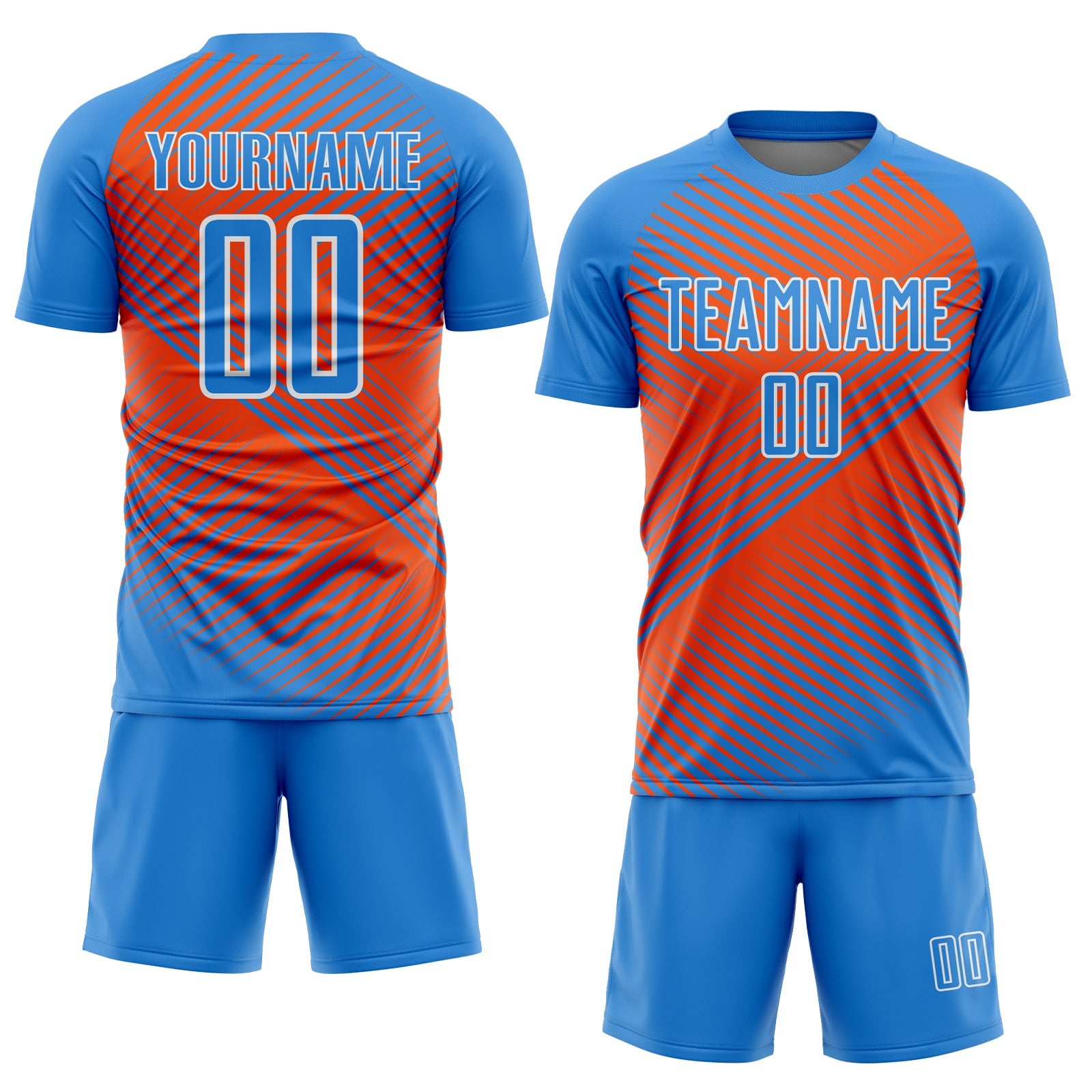 Custom Powder Blue Orange-White Line Sublimation Soccer Uniform Jersey view 2