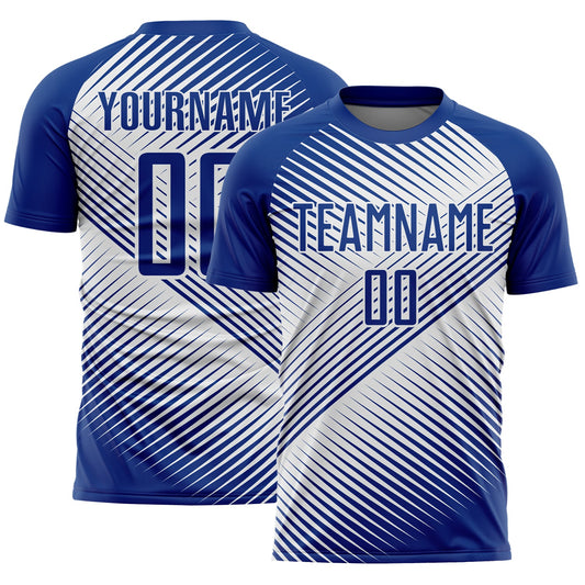 Custom Royal White Line Sublimation Soccer Uniform Jersey - Main View