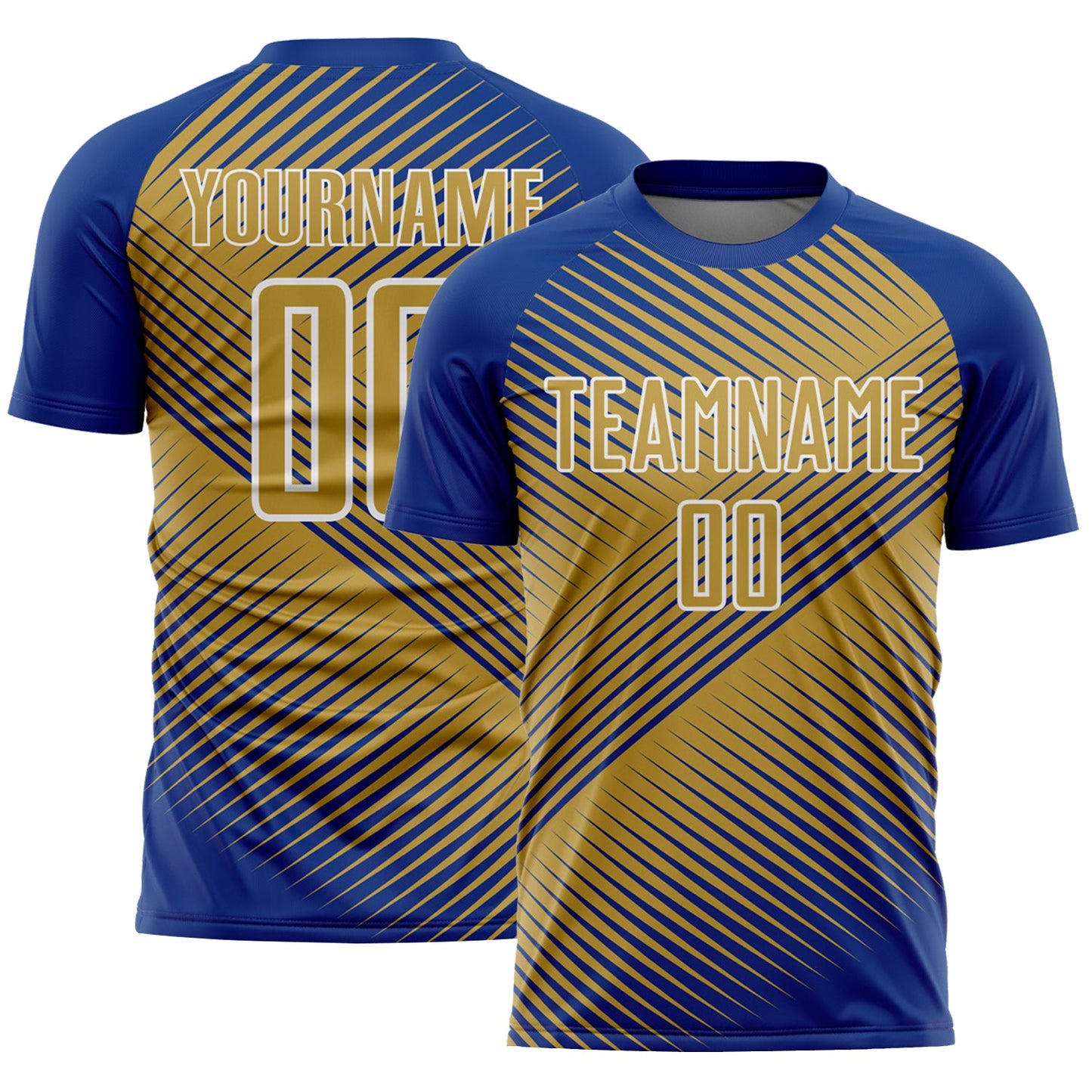 Custom Royal Old Gold-White Line Sublimation Soccer Uniform Jersey - Main View