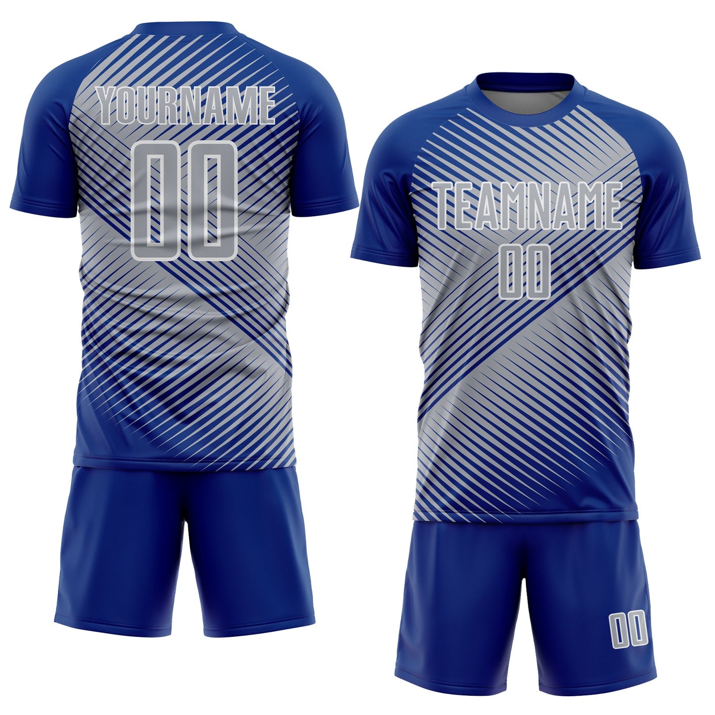 Custom Royal Gray-White Line Sublimation Soccer Uniform Jersey view 2