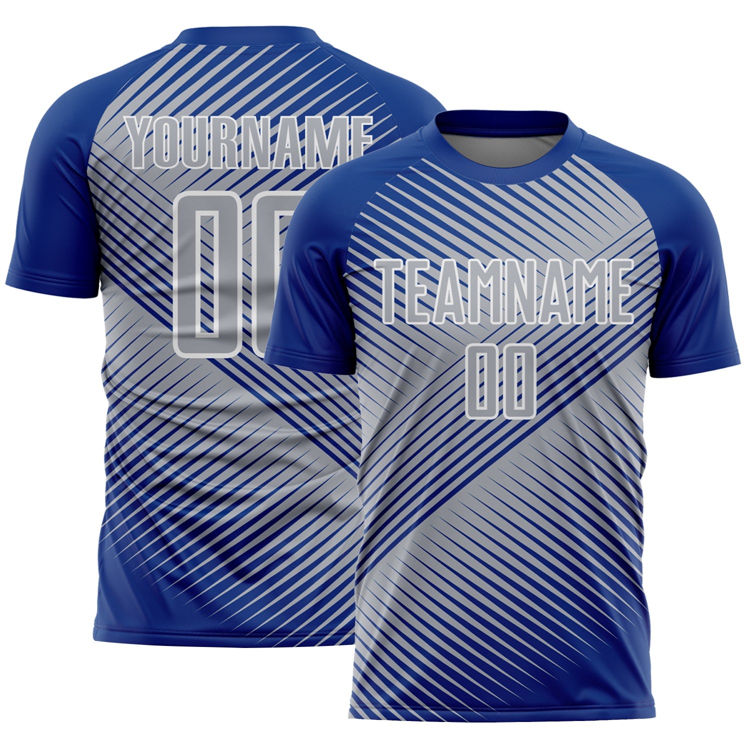 Custom Royal Gray-White Line Sublimation Soccer Uniform Jersey - Main View