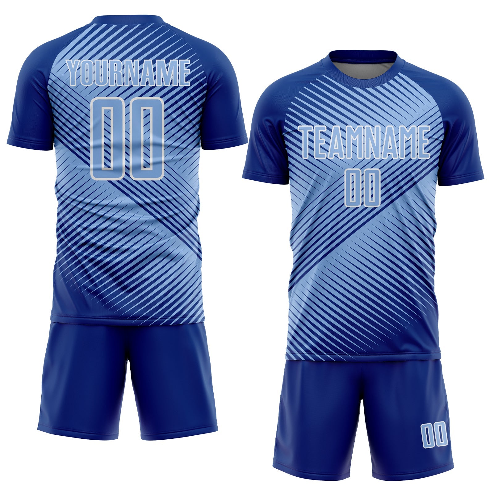 Custom Royal Light Blue-White Line Sublimation Soccer Uniform Jersey view 2