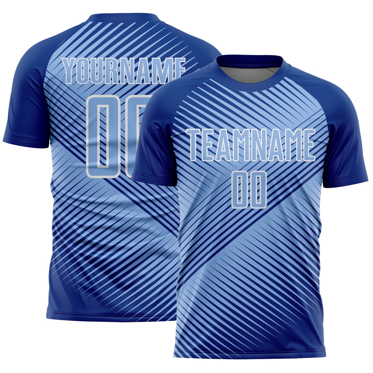 Custom Royal Light Blue-White Line Sublimation Soccer Uniform Jersey - Main View