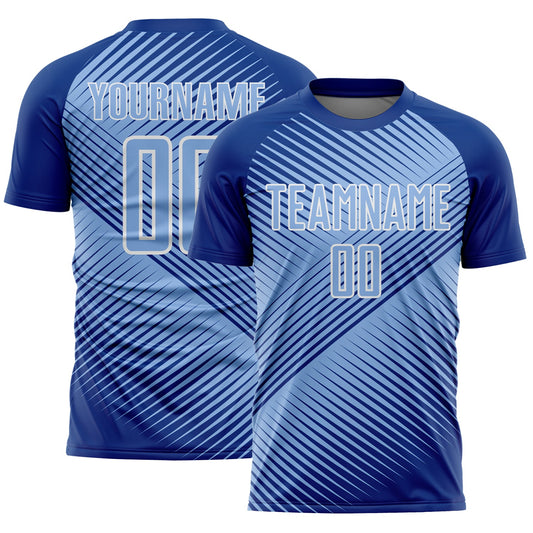 Custom Royal Light Blue-White Line Sublimation Soccer Uniform Jersey - Main View