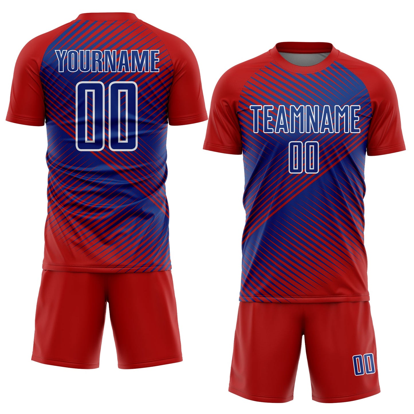 Custom Red Royal-White Line Sublimation Soccer Uniform Jersey view 2