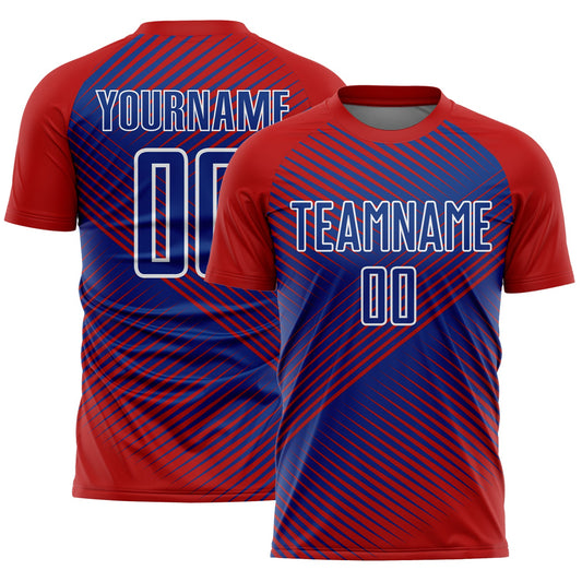 Custom Red Royal-White Line Sublimation Soccer Uniform Jersey - Main View