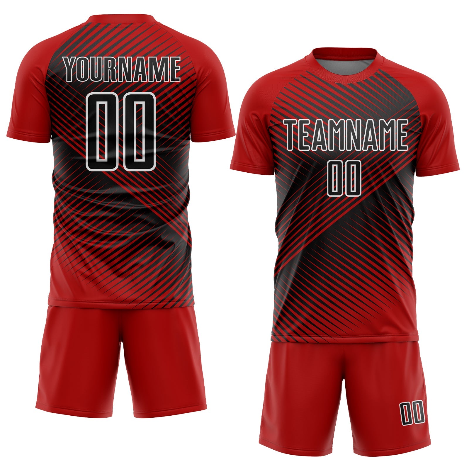 Custom Red Black-White Line Sublimation Soccer Uniform Jersey view 2
