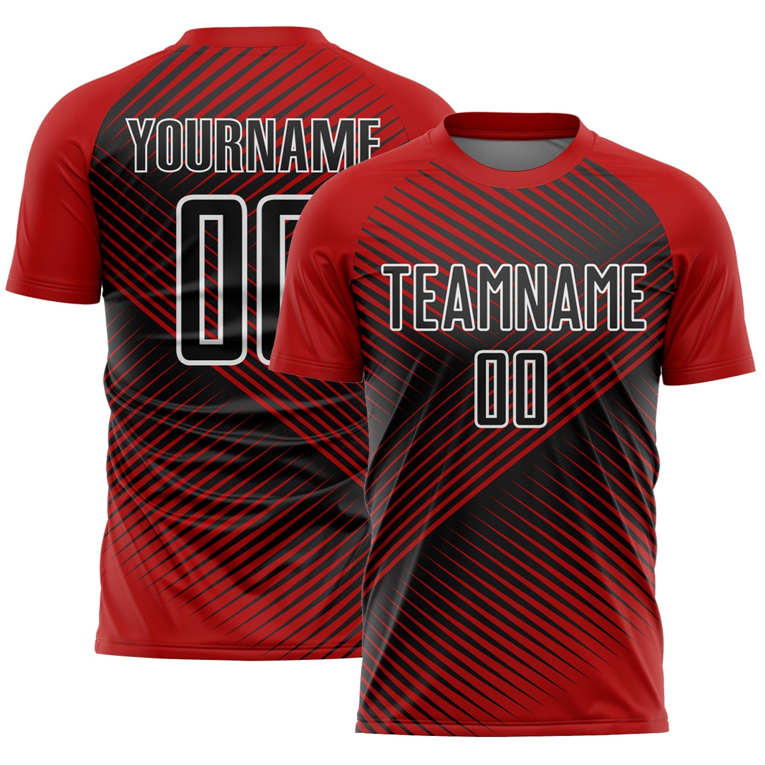 Custom Red Black-White Line Sublimation Soccer Uniform Jersey - Main View