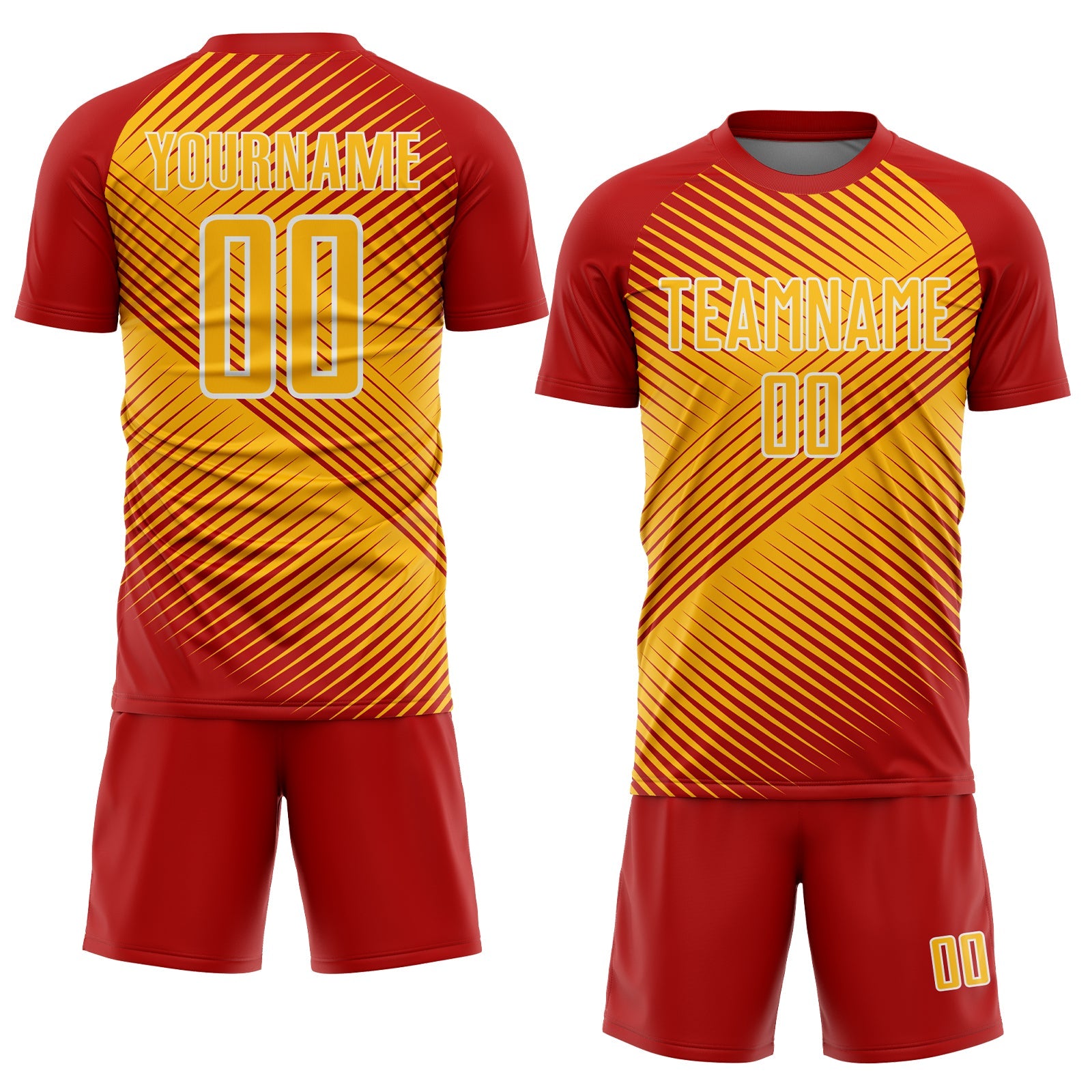 Custom Red Gold-White Line Sublimation Soccer Uniform Jersey view 2