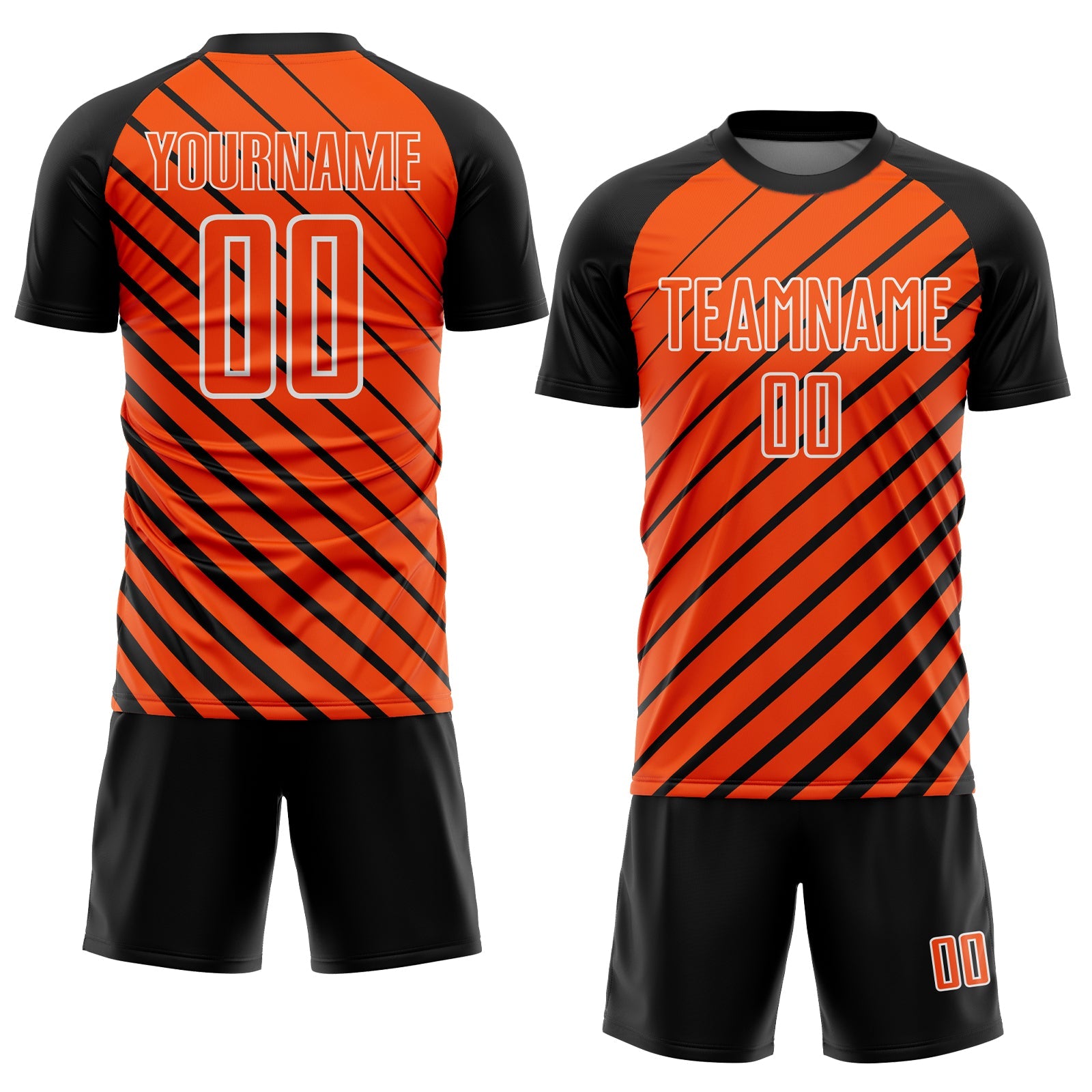 Custom Black Orange-White Lines Sublimation Soccer Uniform Jersey view 2