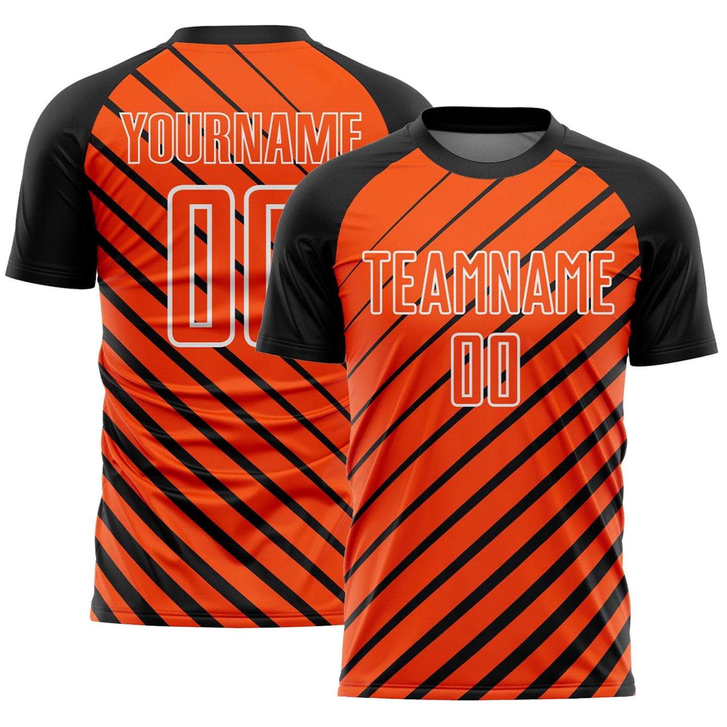 Custom Black Orange-White Lines Sublimation Soccer Uniform Jersey - Main View