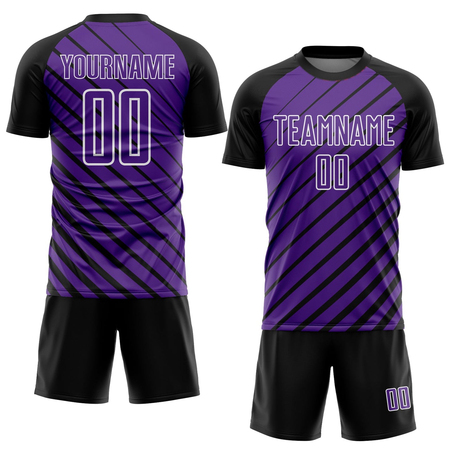 Custom Black Purple-White Lines Sublimation Soccer Uniform Jersey view 2