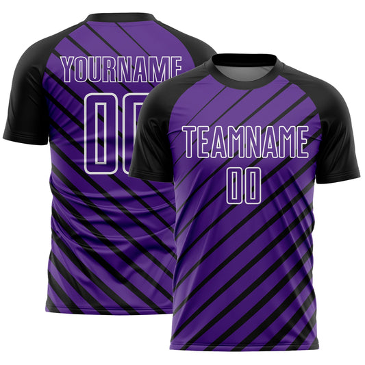 Custom Black Purple-White Lines Sublimation Soccer Uniform Jersey - Main View