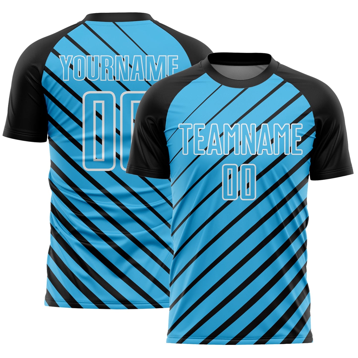 Custom Black Sky Blue-White Lines Sublimation Soccer Uniform Jersey - Main View