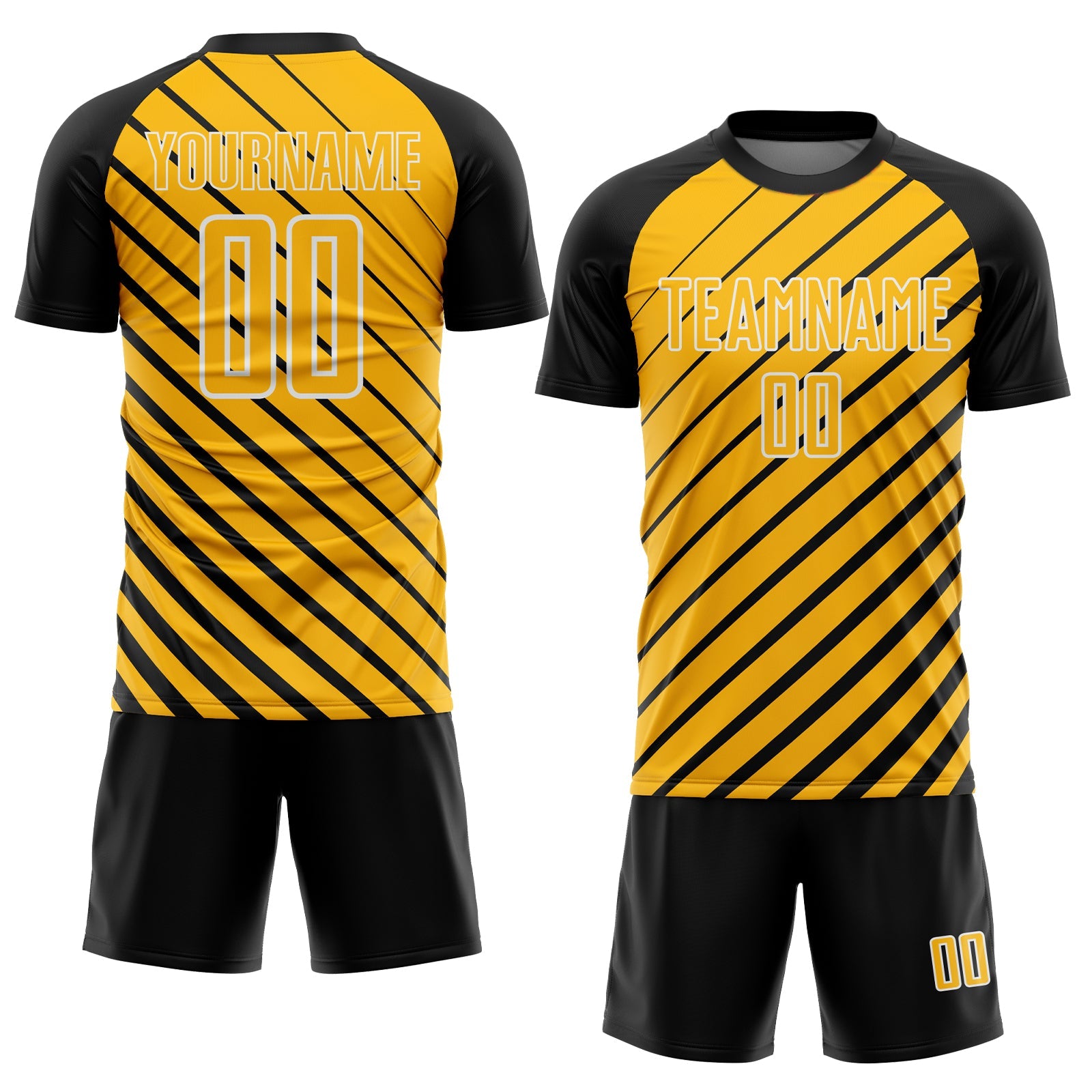 Custom Black Gold-White Lines Sublimation Soccer Uniform Jersey view 2