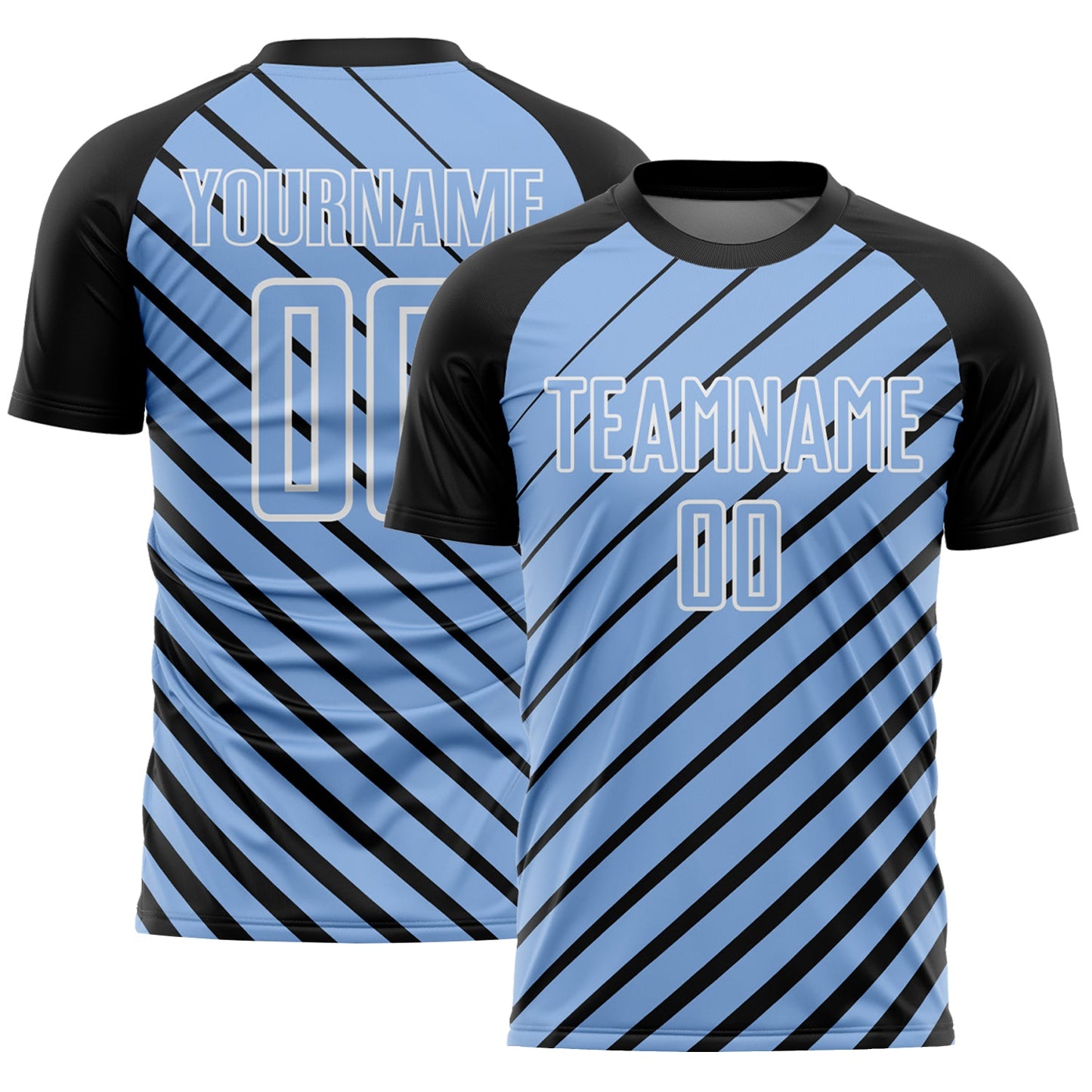Custom Black Light Blue-White Lines Sublimation Soccer Uniform Jersey - Main View