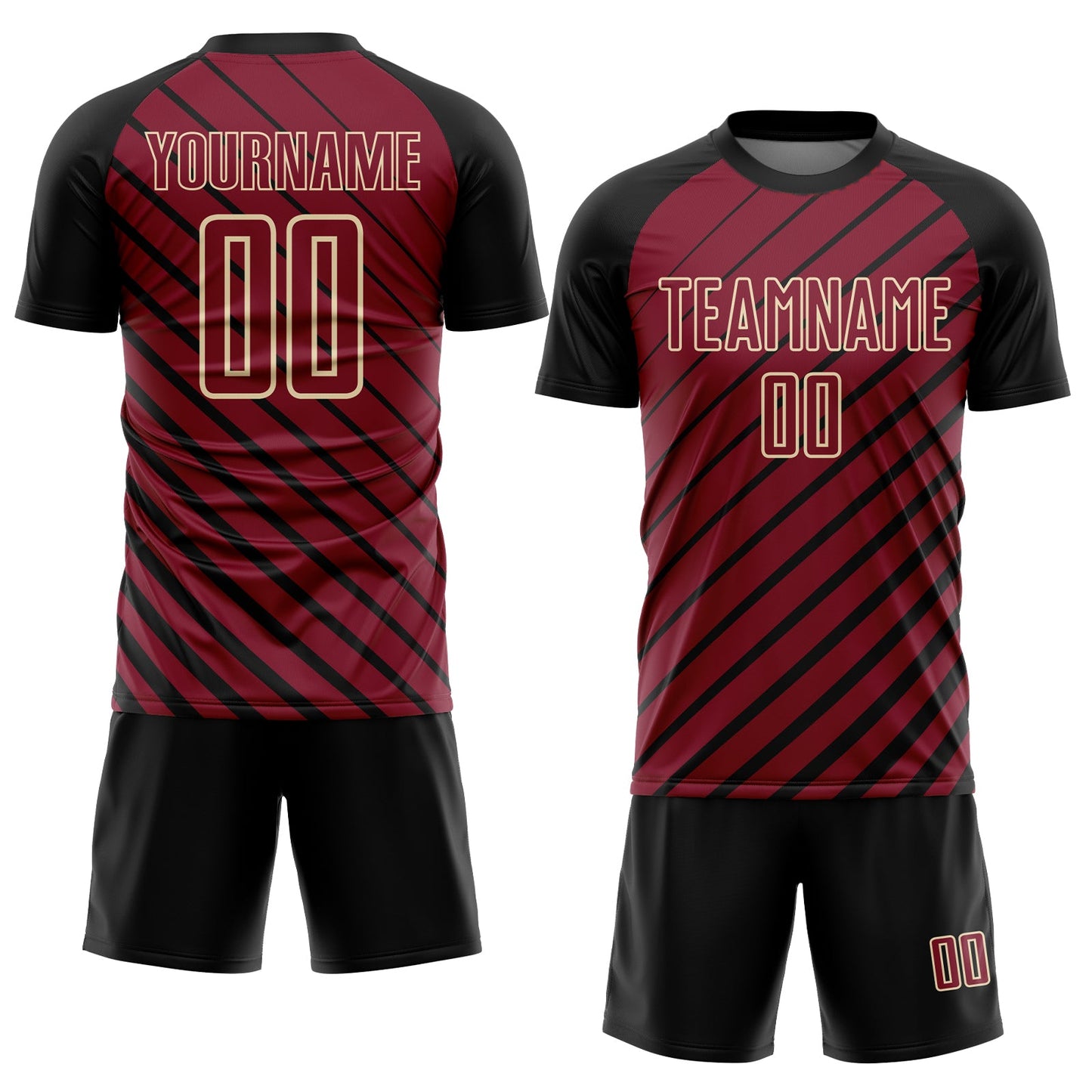 Custom Black Crimson-Cream Lines Sublimation Soccer Uniform Jersey view 2