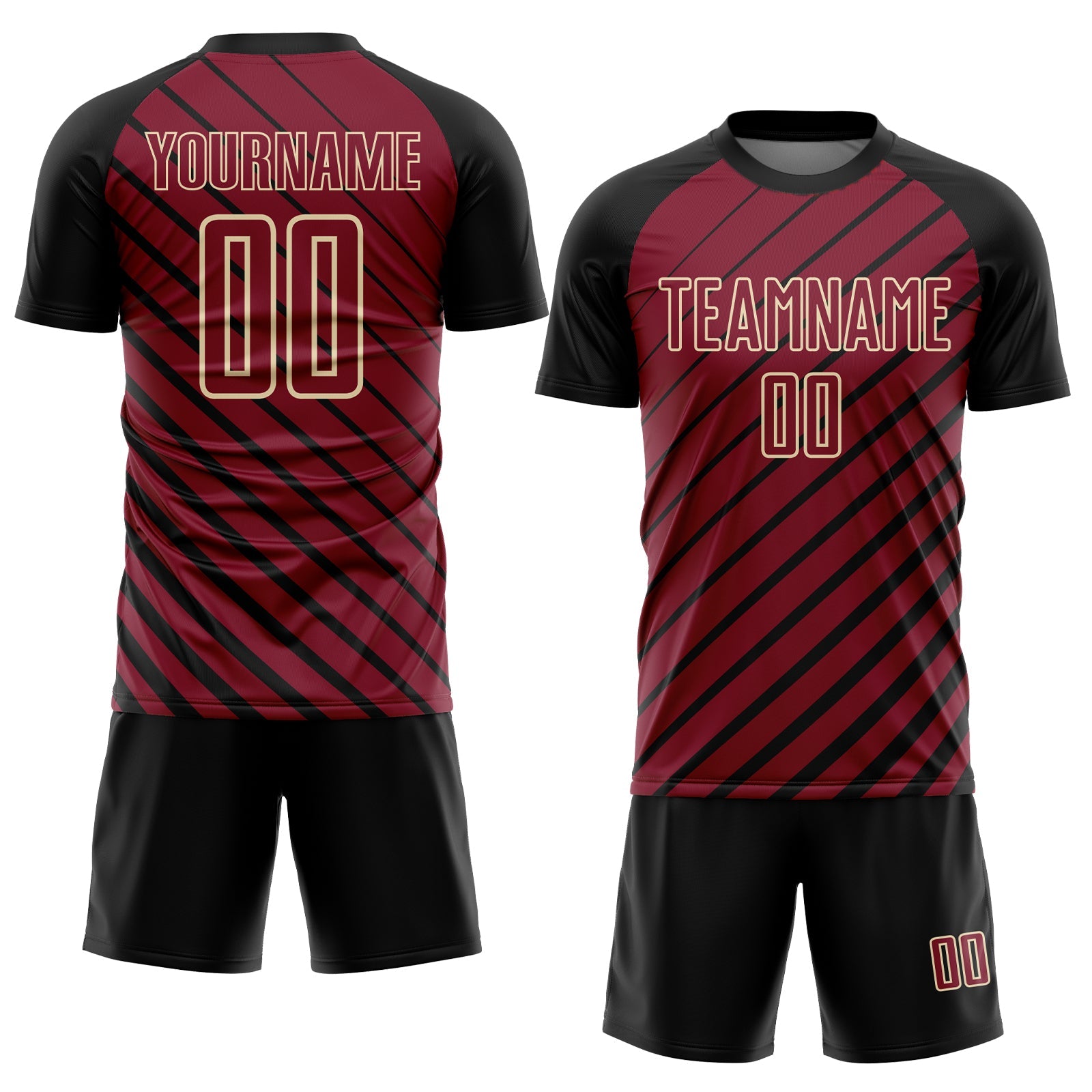 Custom Black Crimson-Cream Lines Sublimation Soccer Uniform Jersey view 2