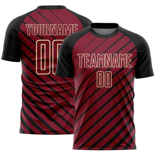 Custom Black Crimson-Cream Lines Sublimation Soccer Uniform Jersey - Main View