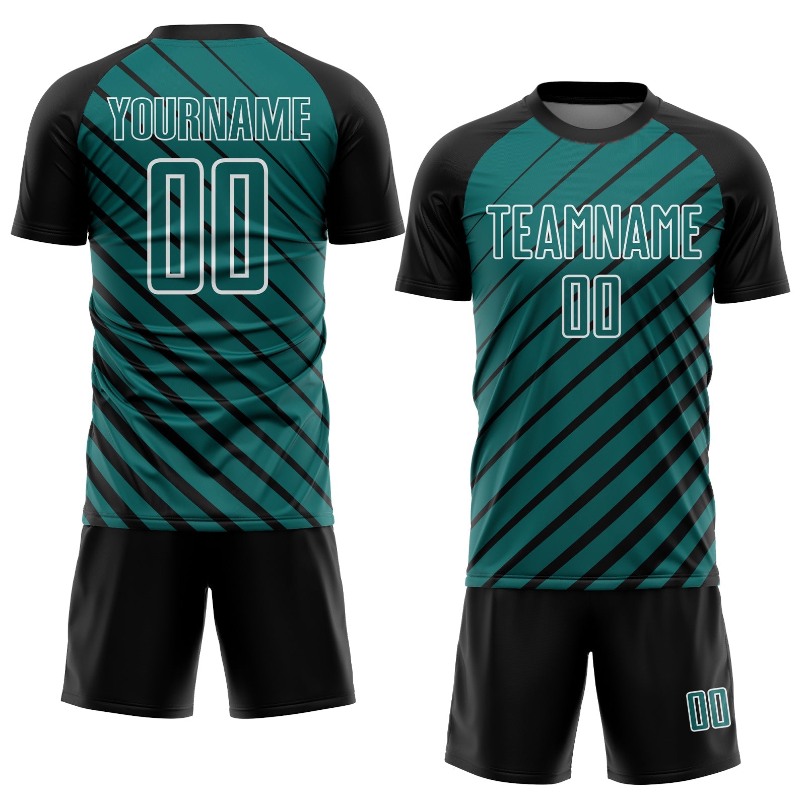 Custom Black Teal-White Lines Sublimation Soccer Uniform Jersey view 2