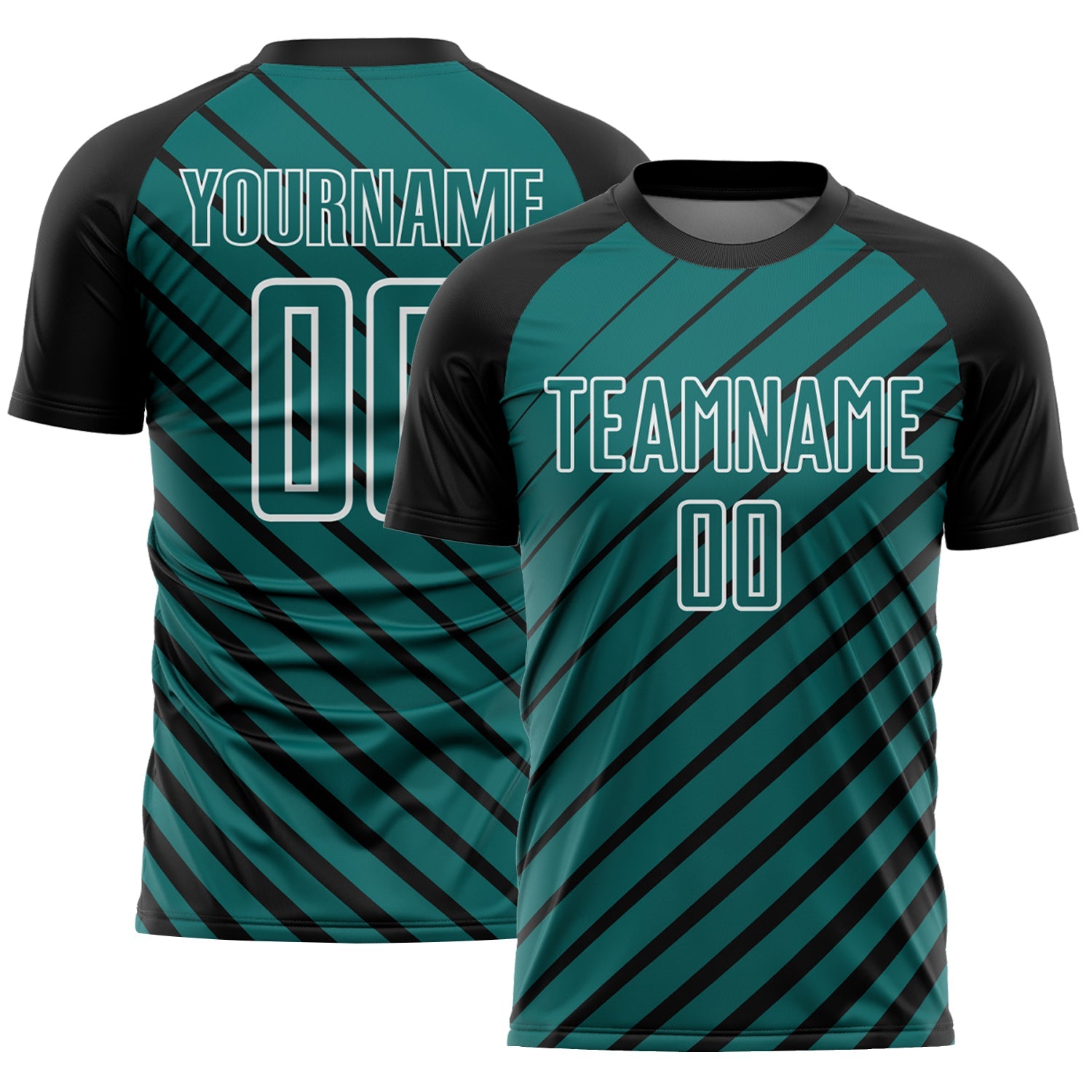 Custom Black Teal-White Lines Sublimation Soccer Uniform Jersey - Main View