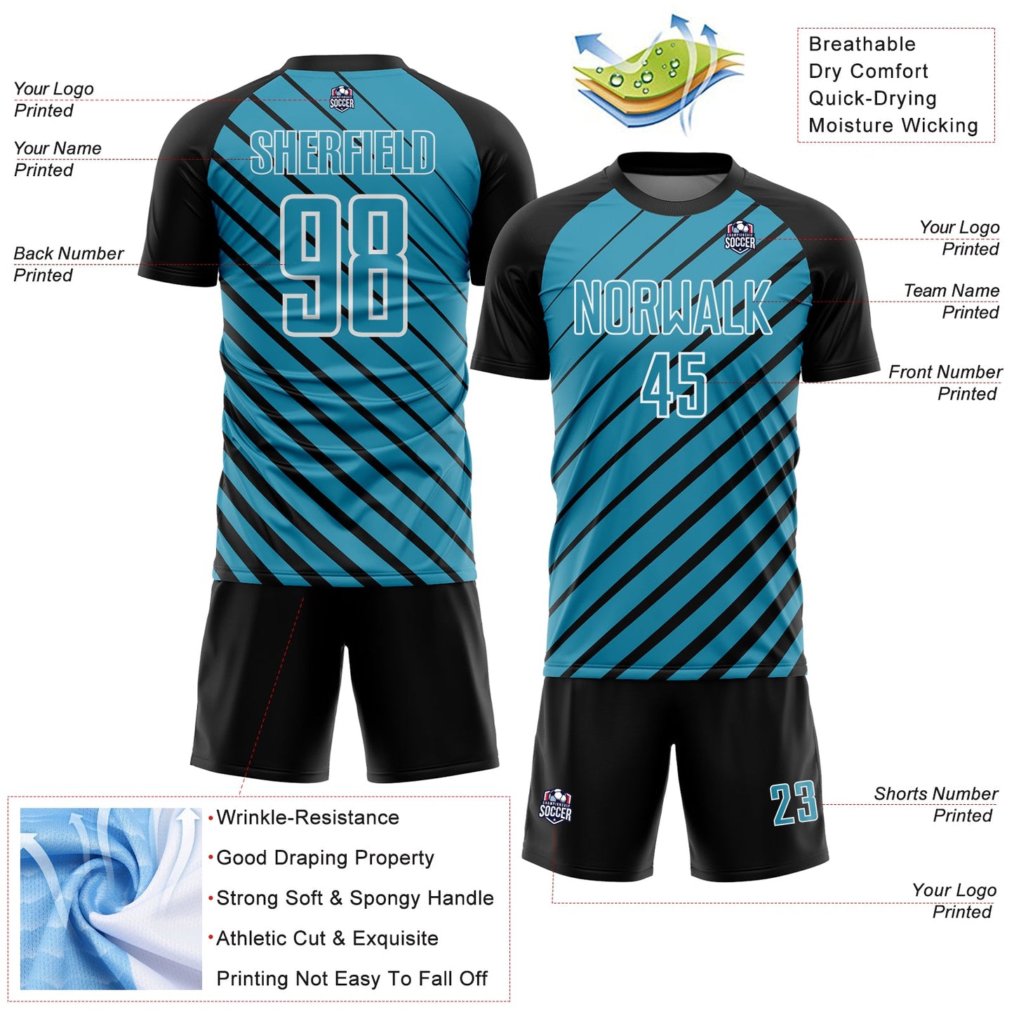 Custom Black Panther Blue-White Lines Sublimation Soccer Uniform Jersey view 4