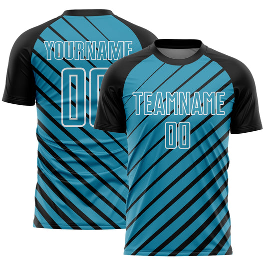 Custom Black Panther Blue-White Lines Sublimation Soccer Uniform Jersey - Main View