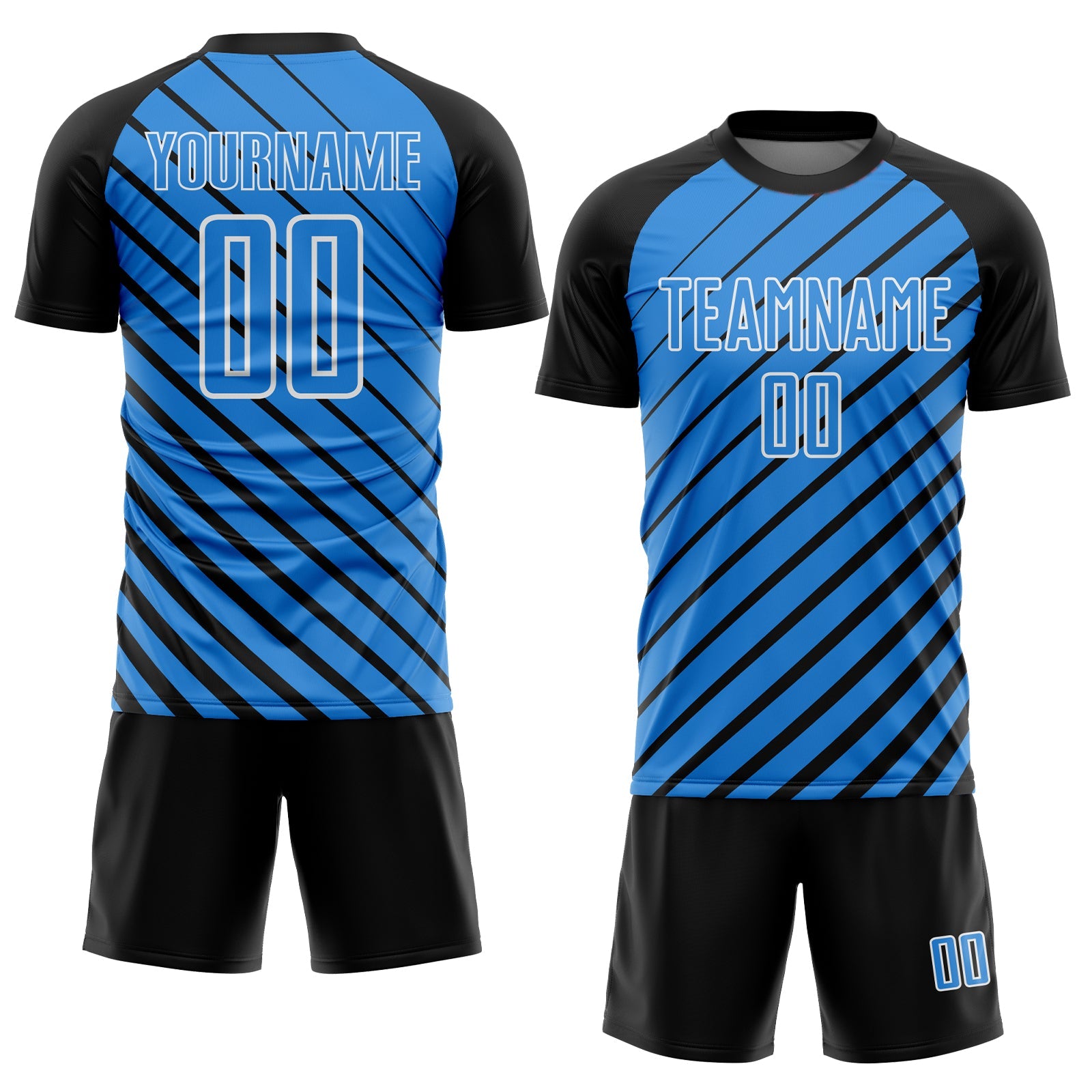 Custom Black Powder Blue-White Lines Sublimation Soccer Uniform Jersey view 2