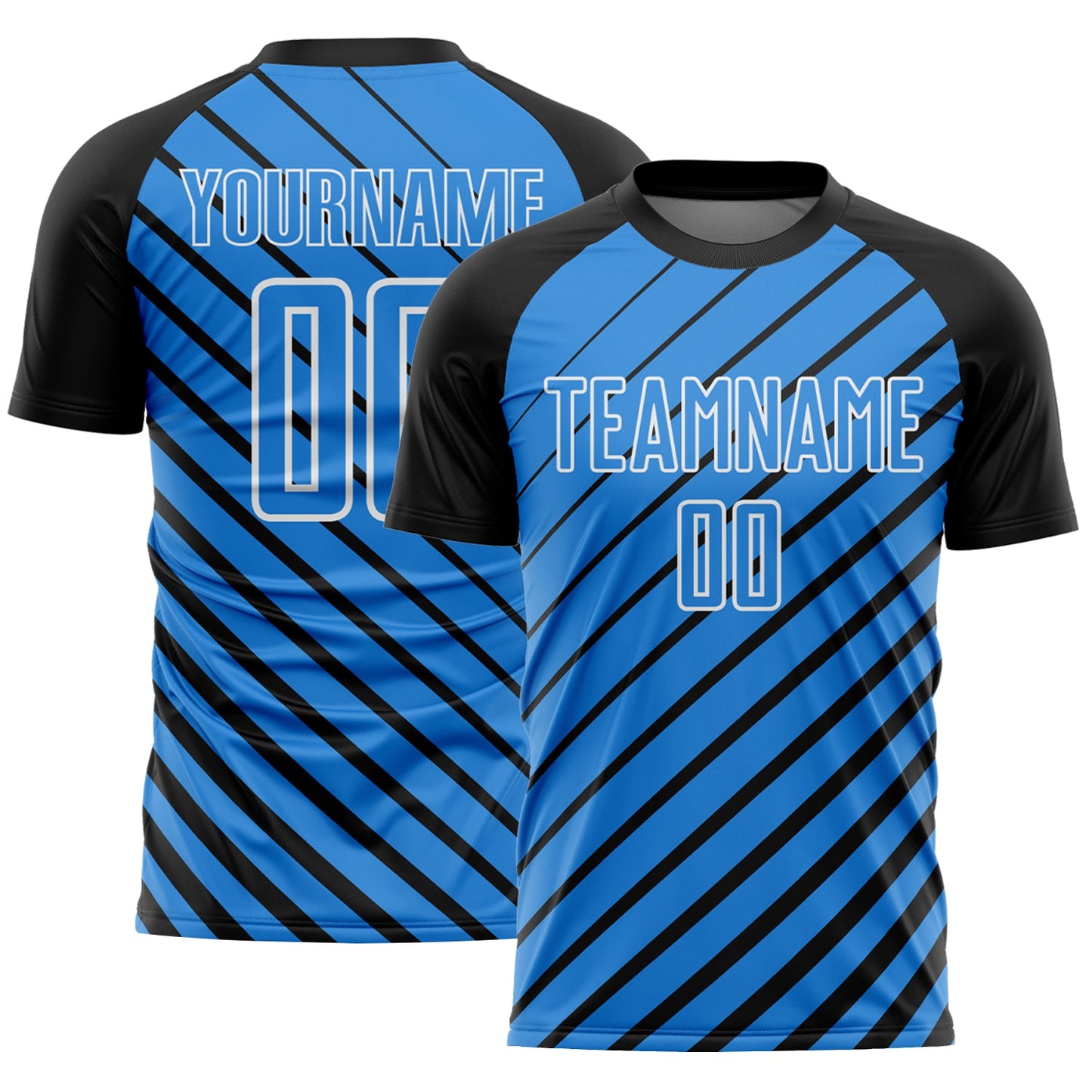 Custom Black Powder Blue-White Lines Sublimation Soccer Uniform Jersey - Main View