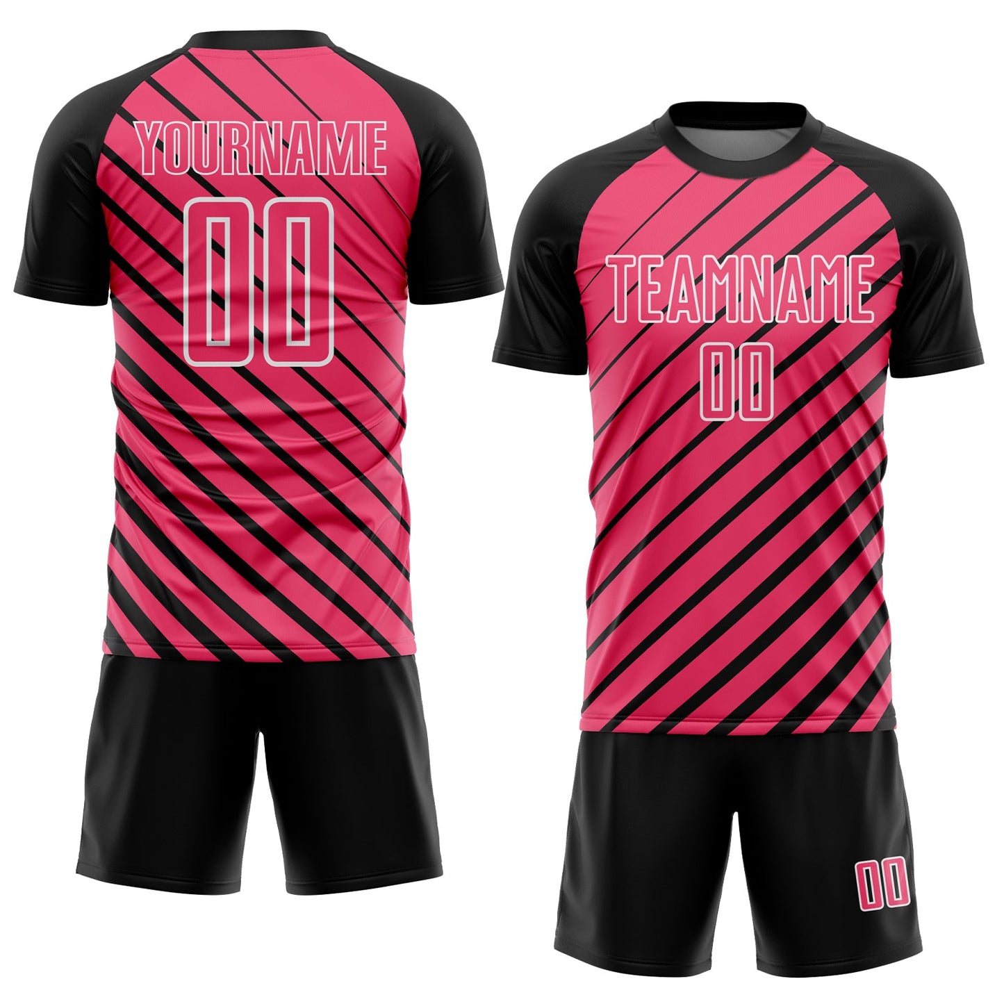 Custom Black Neon Pink-White Lines Sublimation Soccer Uniform Jersey view 2