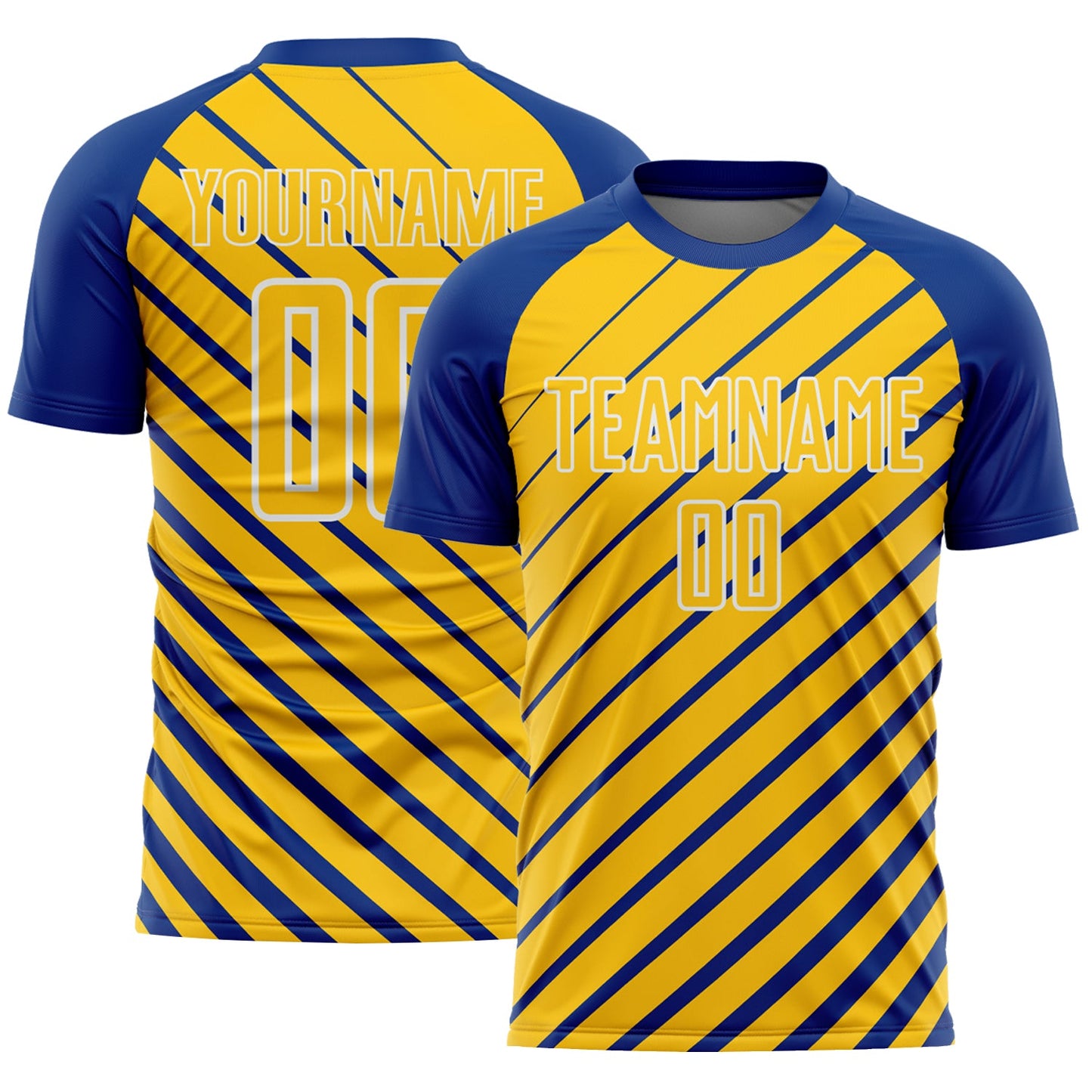 Custom Royal Yellow-White Lines Sublimation Soccer Uniform Jersey - Main View