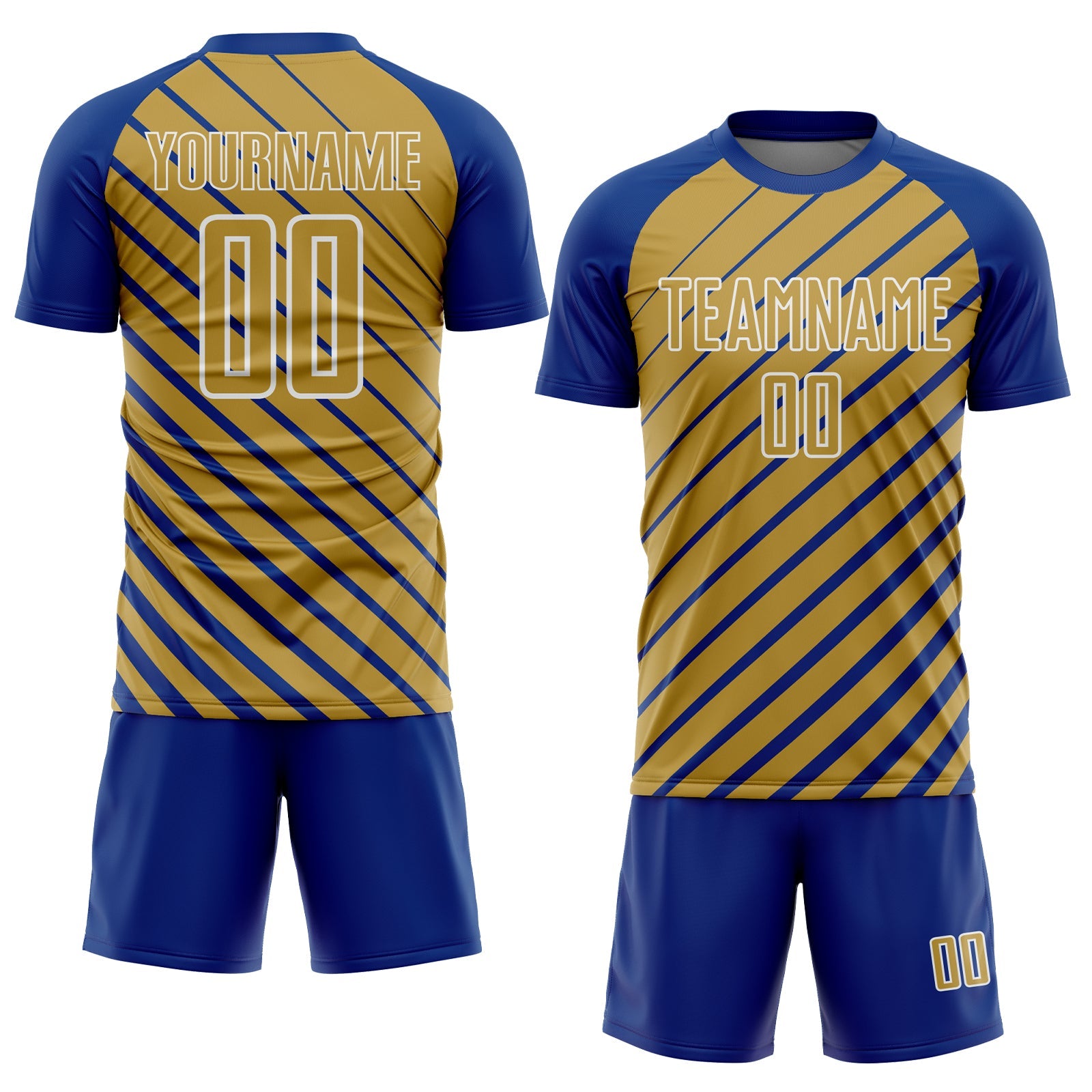 Custom Royal Old Gold-White Lines Sublimation Soccer Uniform Jersey view 2